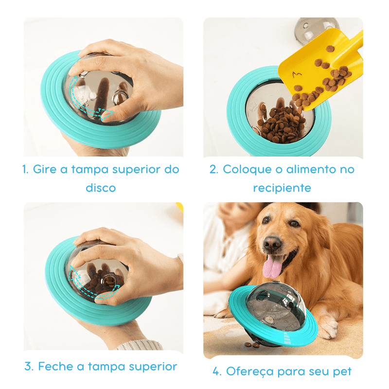 Comedouro Interativo Disco Voador para Pets - Brinquedo Alimentador para Cães e Gatos que Estimula a Caça e a Atividade Física com Design Divertido