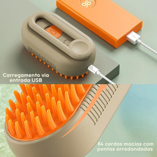 Escova Vaporizadora para Pets – Ideal para Cães e Gatos, Remove Nós e Hidrata com Vapor