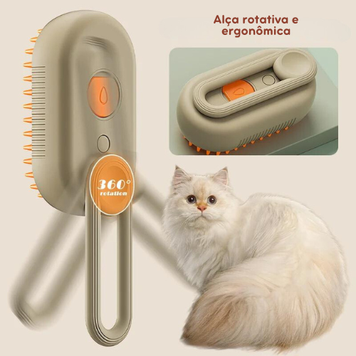 Escova Vaporizadora para Pets – Ideal para Cães e Gatos, Remove Nós e Hidrata com Vapor