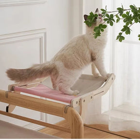 Rede Suspensa de Madeira para Gatos | Para Gatos de Todas as Idades | Oferece Conforto e Descanso Elevado | Design Durável com Lona de Algodão Lavável