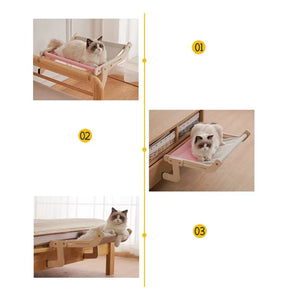 Rede Suspensa de Madeira para Gatos | Para Gatos de Todas as Idades | Oferece Conforto e Descanso Elevado | Design Durável com Lona de Algodão Lavável