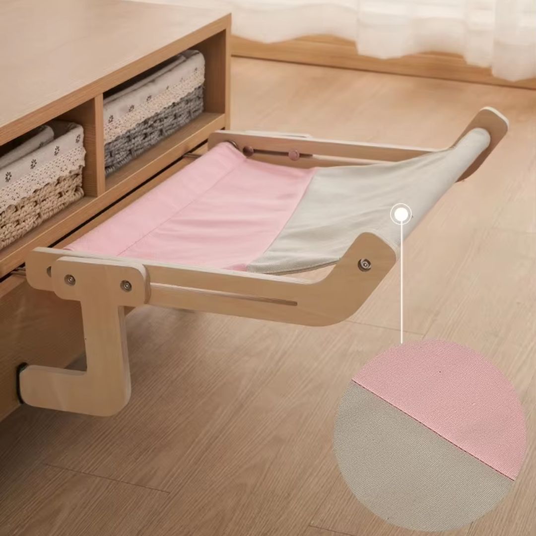 Rede Suspensa de Madeira para Gatos | Para Gatos de Todas as Idades | Oferece Conforto e Descanso Elevado | Design Durável com Lona de Algodão Lavável