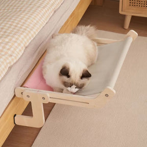 Rede Suspensa de Madeira para Gatos | Para Gatos de Todas as Idades | Oferece Conforto e Descanso Elevado | Design Durável com Lona de Algodão Lavável