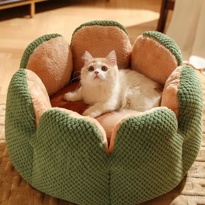 Cama Macia em Forma de Pétala para Gatos e Cães Pequenos | Almofada Confortável e Aconchegante para um Sono Quentinho