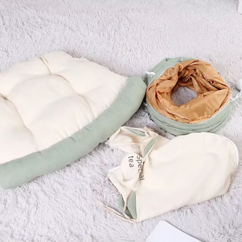 Túnel com Cama para Gatos | Ideal para Gatos Curiosos e Brincalhões | Oferece Diversão, Esconderijo e Conforto em Uma Só Peça | Fabricado com Material Macio e Acolchoado