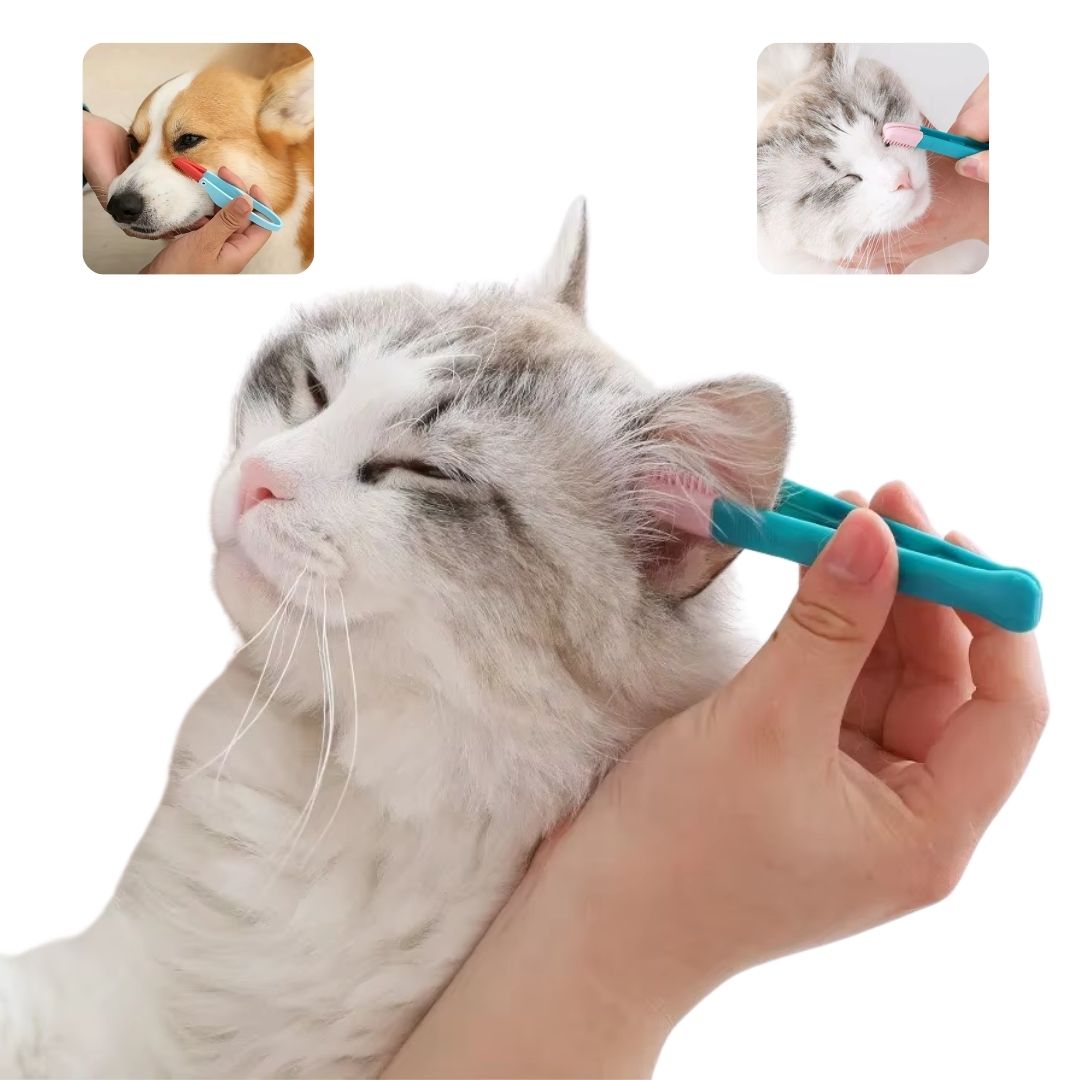 Escova Removedora de Manchas de Lágrima e Limpeza de Ouvidos para Pets | Para Cães e Gatos de Pequeno Porte | Limpa Suavemente, Reduz Manchas e Remove Sujeira dos Ouvidos | Design Ergonômico com Cerdas Delicadas