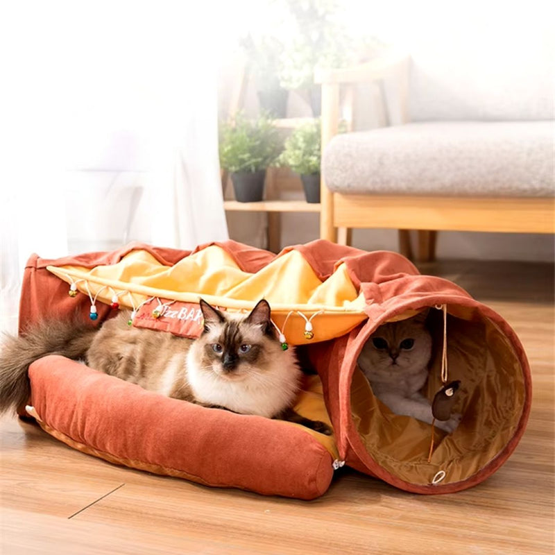 Túnel com Cama para Gatos | Ideal para Gatos Curiosos e Brincalhões | Oferece Diversão, Esconderijo e Conforto em Uma Só Peça | Fabricado com Material Macio e Acolchoado