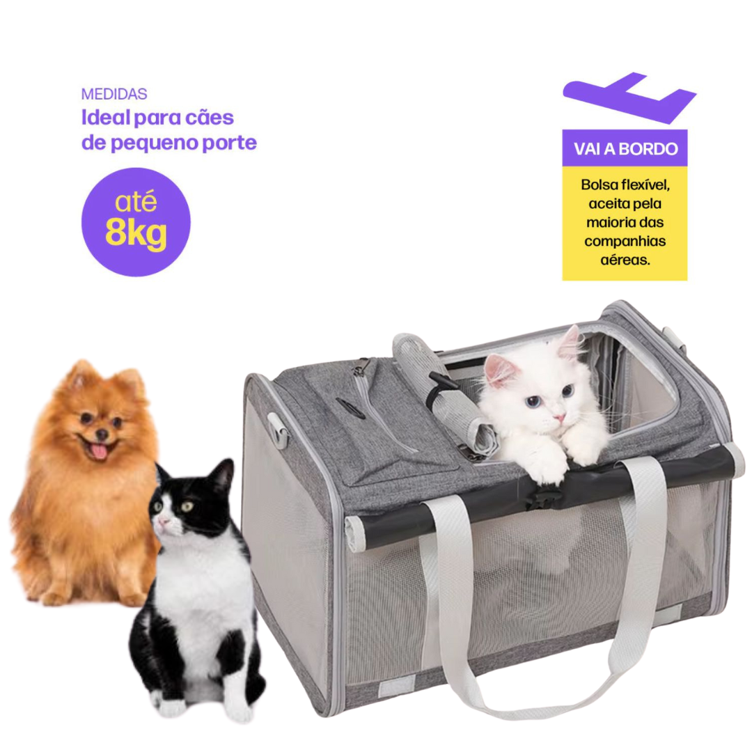 Bolsa de Transporte Respirável para Cães e Gatos | Ideal para Tutores em Viagens e Passeios | Proporciona Conforto e Ventilação para o Pet | Design com Telinhas Visíveis e Seguro