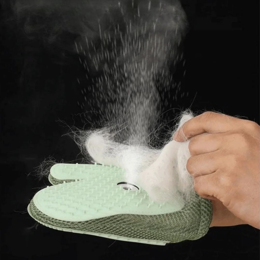 Luva Spray 4 em 1 para Gatos e Cães – Remove Pelos, Limpa, Massageia e Hidrata com Vapor