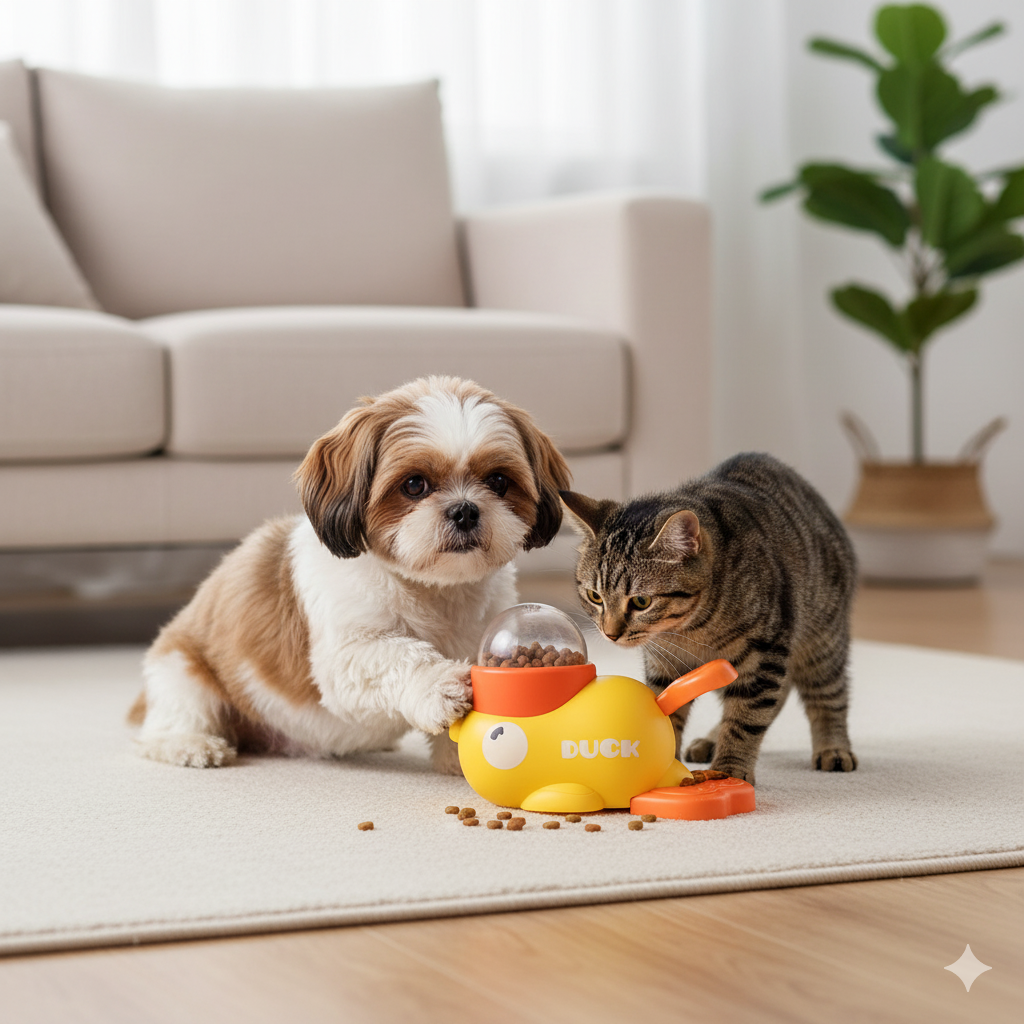 Alimentador Interativo Pato para Cães – Saúde e Diversão velú pet