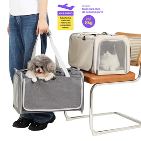 Bolsa de Transporte Respirável para Cães e Gatos | Ideal para Tutores em Viagens e Passeios | Proporciona Conforto e Ventilação para o Pet | Design com Telinhas Visíveis e Seguro