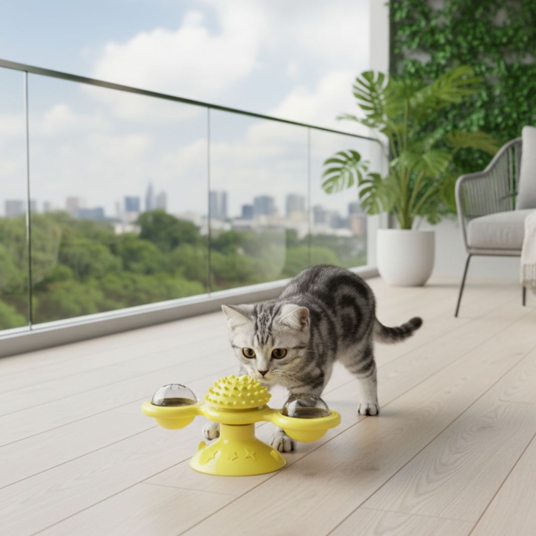 Brinquedo Giratório com Luzes para Gatos – Diversão e Alívio de Estresse