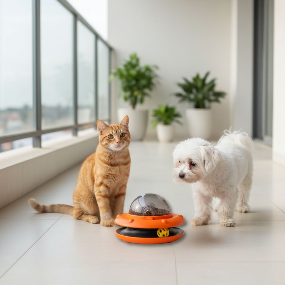 Brinquedo Interativo com Petiscos – Alimentador Automático para Pets Ansiosos