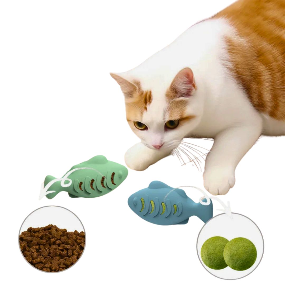Brinquedo Interativo de Peixe Dispensador de Petisco para Gatos | Para Gatos de Todas as Idades | Estimula a Alimentação Lenta e o Enriquecimento Ambiental | Design Divertido com Compartimento para Catnip