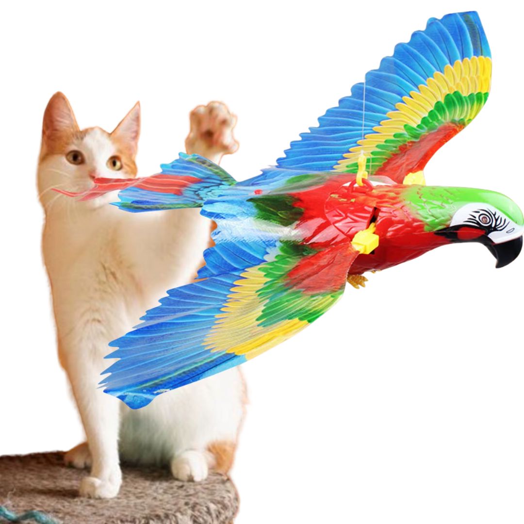 Brinquedo Interativo para Gatos | Arara Animada com Movimento de Asas e Sons | Estimula a Curiosidade e a Caça Felina | Design Colorido e Realista