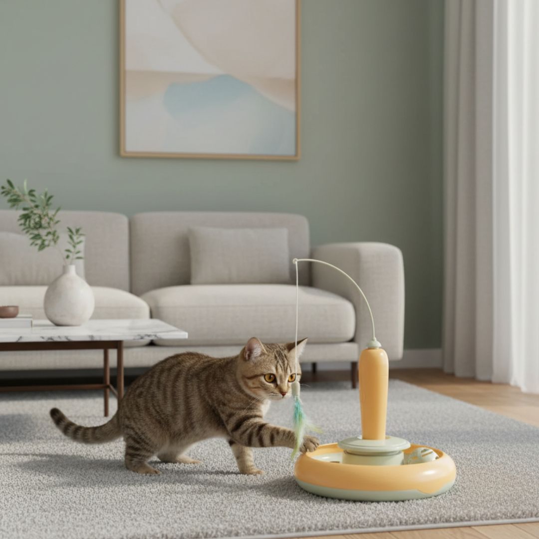 Brinquedo Interativo para Gatos Internos – Penas 360° Automáticas