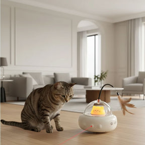 Brinquedo Interativo para Gatos – Penas e Laser com Movimentação Automática
