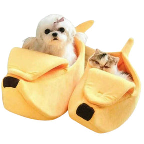 Cama Bananinha Aconchegante para Cães e Gatos – Ideal para Descanso Confortável com Design Divertido e Fechamento Envolvente