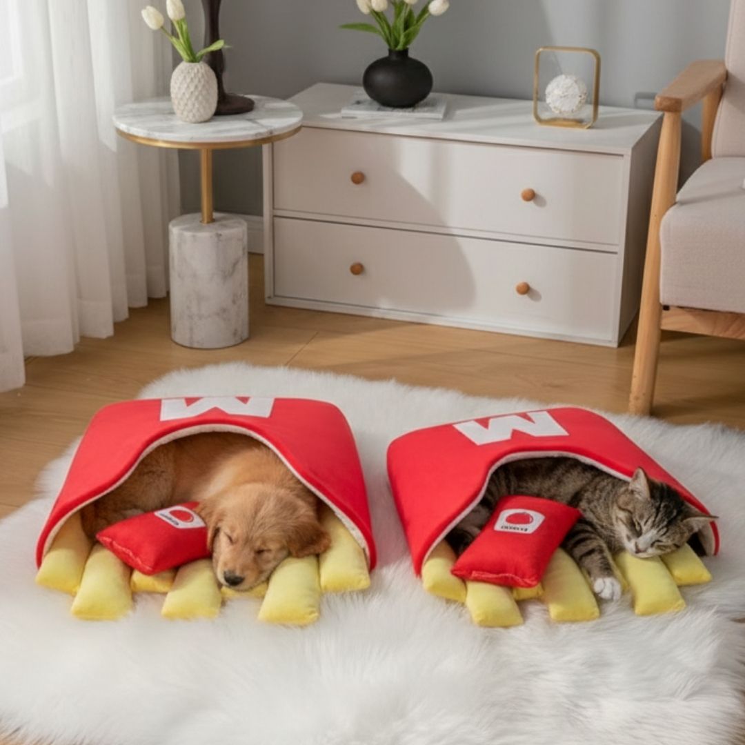 Cama Batata Frita para Pets – Conforto Temático e Fácil de Lavar