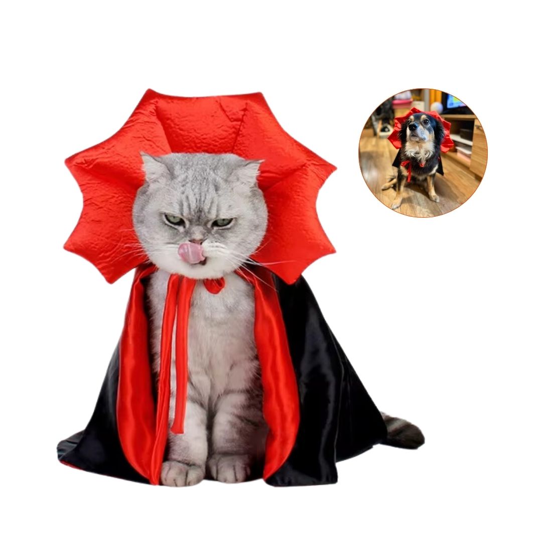 Capa de Vampiro para Cães e Gatos - Fantasia Temática que Garante Estilo e Conforto para Festas de Halloween com Ajuste Fácil