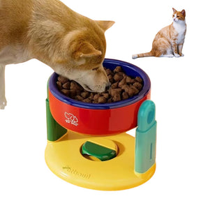 Comedouro Duplo Ajustável para Cães e Gatos – Alimentação Lenta, Dobrável e com 3 Alturas Reguláveis