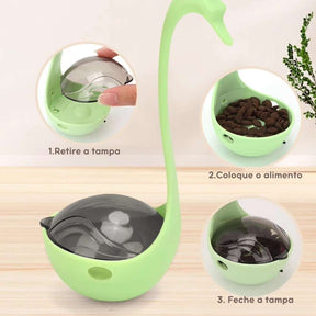 Dispenser de Petisco com Laser em Formato de Cisne para Gatos - Brinquedo Interativo que Estimula a Caça e a Atividade Física