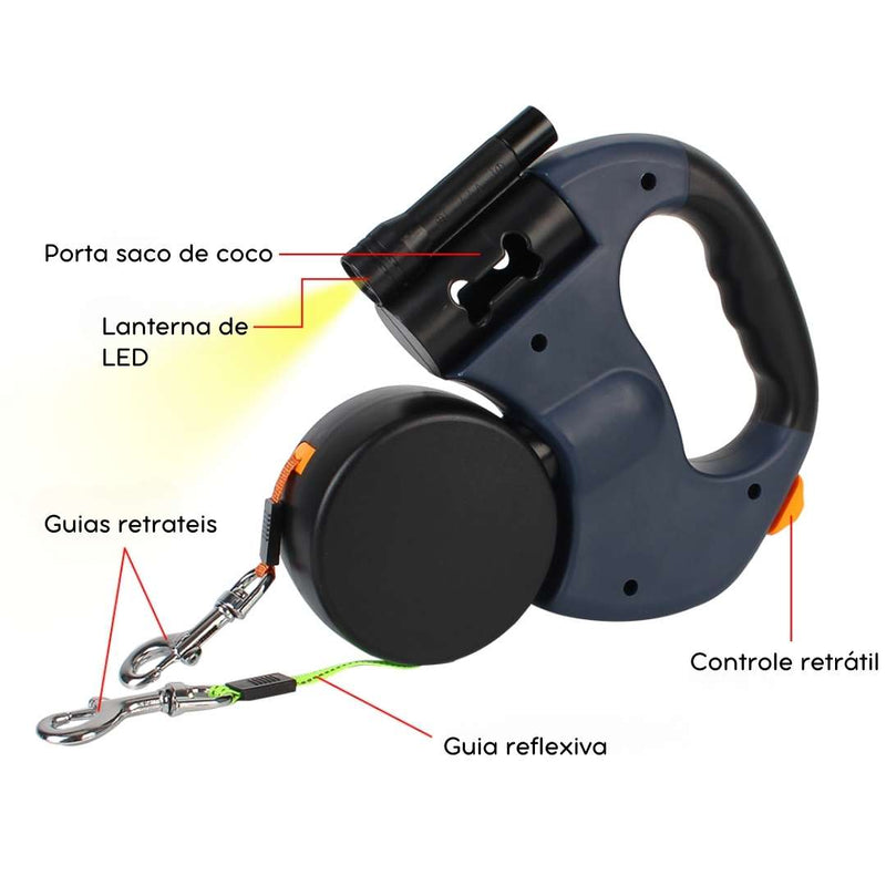 Guia de Passeio Dupla Multifuncional para Pets - Para Cães e Gatos que Facilita Caminhadas Seguras e Confortáveis com Design Ajustável