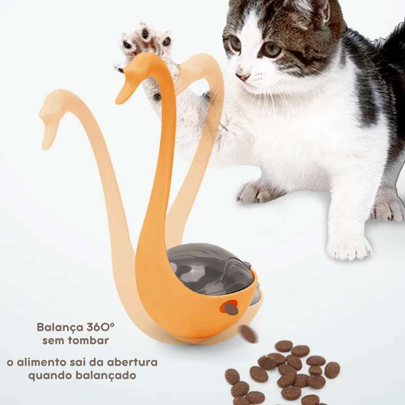 Dispenser de Petisco com Laser em Formato de Cisne para Gatos - Brinquedo Interativo que Estimula a Caça e a Atividade Física