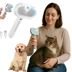 Escova Removedora de Pelos 3 em 1 com Vapor para Cães e Gatos