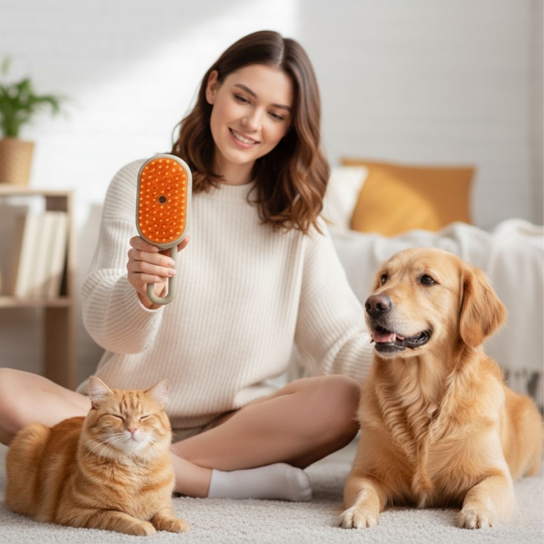 Escova Vaporizadora para Pets – Remove Nós e Hidrata com Vapor