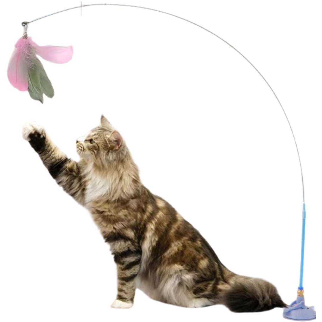 Haste Ventosa Com Haste Ventosa Interativa para Gatos – Brinquedo com Penas Naturais para Estimulação e Diversão!Para Gatos