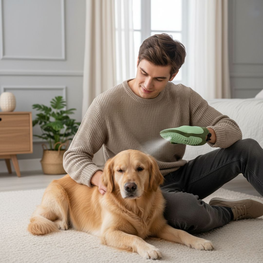 Luva Spray 4 em 1 para Gatos e Cães – Remove Pelos, Limpa, Massageia e Hidrata com Vapor