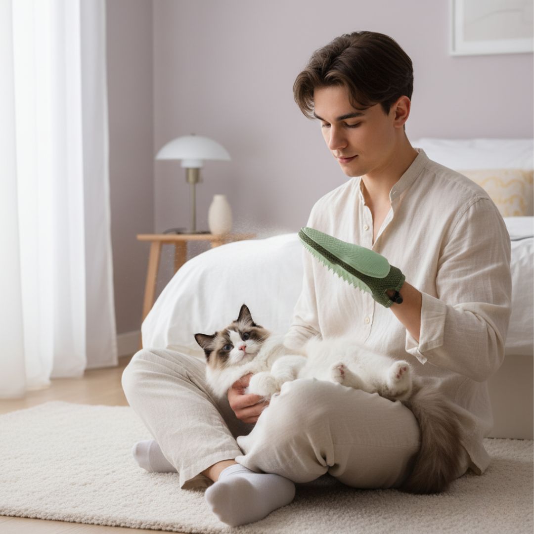 Luva Spray 4 em 1 para Gatos e Cães – Remove Pelos, Limpa, Massageia e Hidrata com Vapor