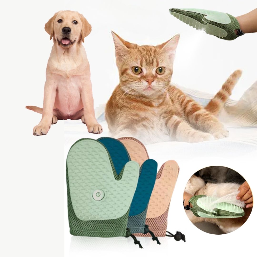 Luva Spray 4 em 1 para Gatos e Cães – Remove Pelos, Limpa, Massageia e Hidrata com Vapor