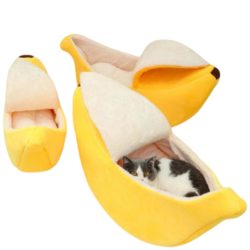 Cama Bananinha Aconchegante para Cães e Gatos – Ideal para Descanso Confortável com Design Divertido e Fechamento Envolvente