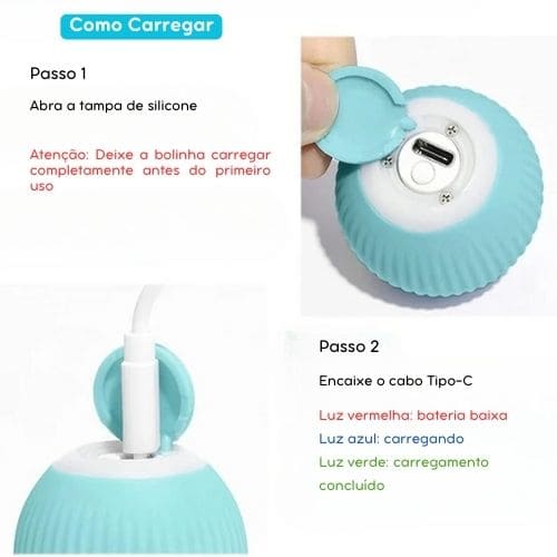 Bola Inteligente Interativa com Carregamento USB para Cães e Gatos – Estímulo Físico e Mental Automático