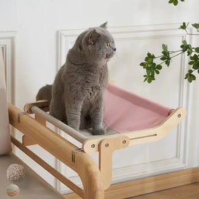 Rede Suspensa de Madeira para Gatos | Para Gatos de Todas as Idades | Oferece Conforto e Descanso Elevado | Design Durável com Lona de Algodão Lavável