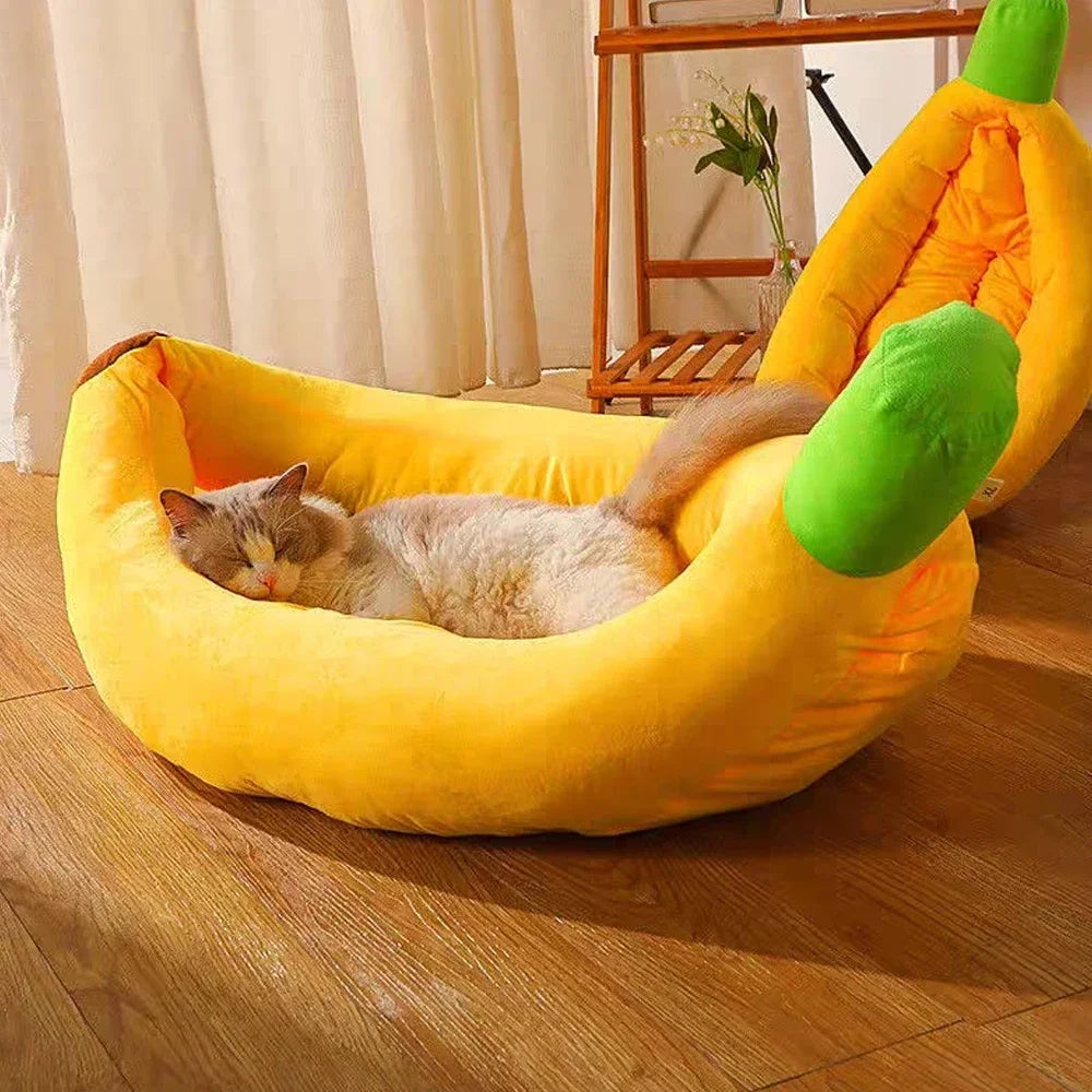 Cama Divertida em Formato de Banana para Cães e Gatos – Abrigo Aconchegante com Tecido Macio
