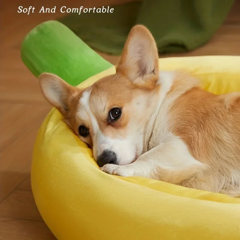 Cama Divertida em Formato de Banana para Cães e Gatos – Abrigo Aconchegante com Tecido Macio