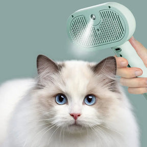 Escova Removedora de Pelos 3 em 1 com Vapor para Cães e Gatos – Pente, Spray e Alisador para Limpeza Profunda com Um Clique