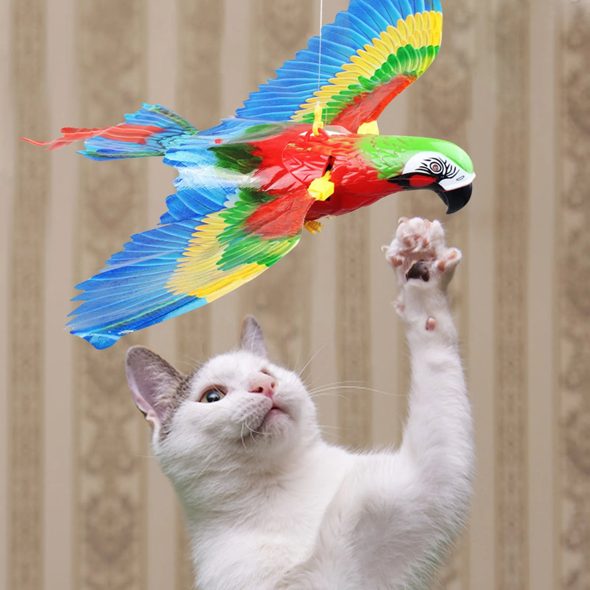 Brinquedo Interativo para Gatos | Arara Animada com Movimento de Asas e Sons | Estimula a Curiosidade e a Caça Felina | Design Colorido e Realista