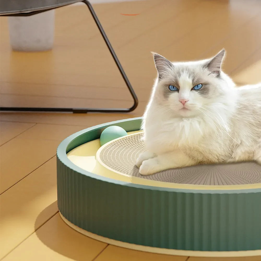 Arranhador Redondo com Cama e Bola Interativa para Gatos | Para Gatos de Todas as Idades | Estimula o Instinto Natural de Arranhar e Proporciona Conforto | Design Durável com Superfície Substituível