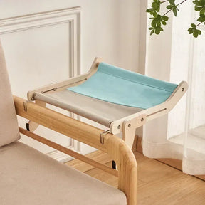 Rede Suspensa de Madeira para Gatos | Para Gatos de Todas as Idades | Oferece Conforto e Descanso Elevado | Design Durável com Lona de Algodão Lavável