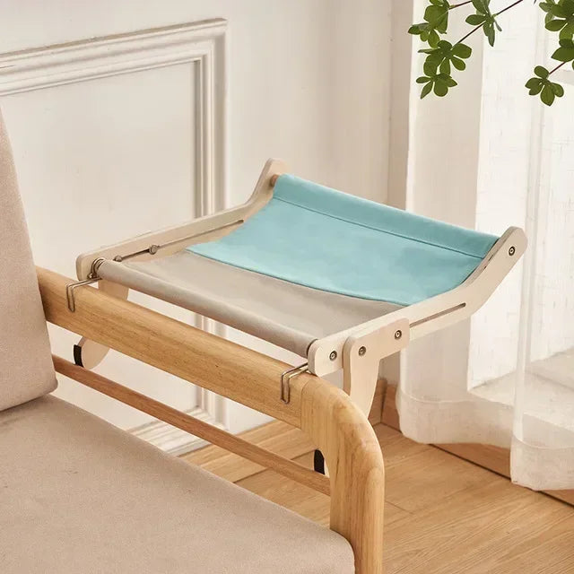 Rede Suspensa de Madeira para Gatos | Para Gatos de Todas as Idades | Oferece Conforto e Descanso Elevado | Design Durável com Lona de Algodão Lavável