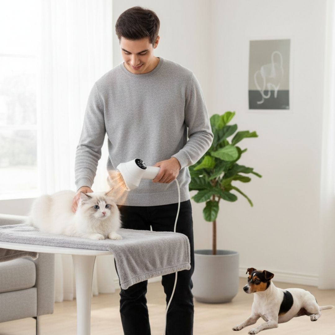 Secador para Pets com Controle de Temperatura | Botão de Expulsão de Pelos nas Cerdas