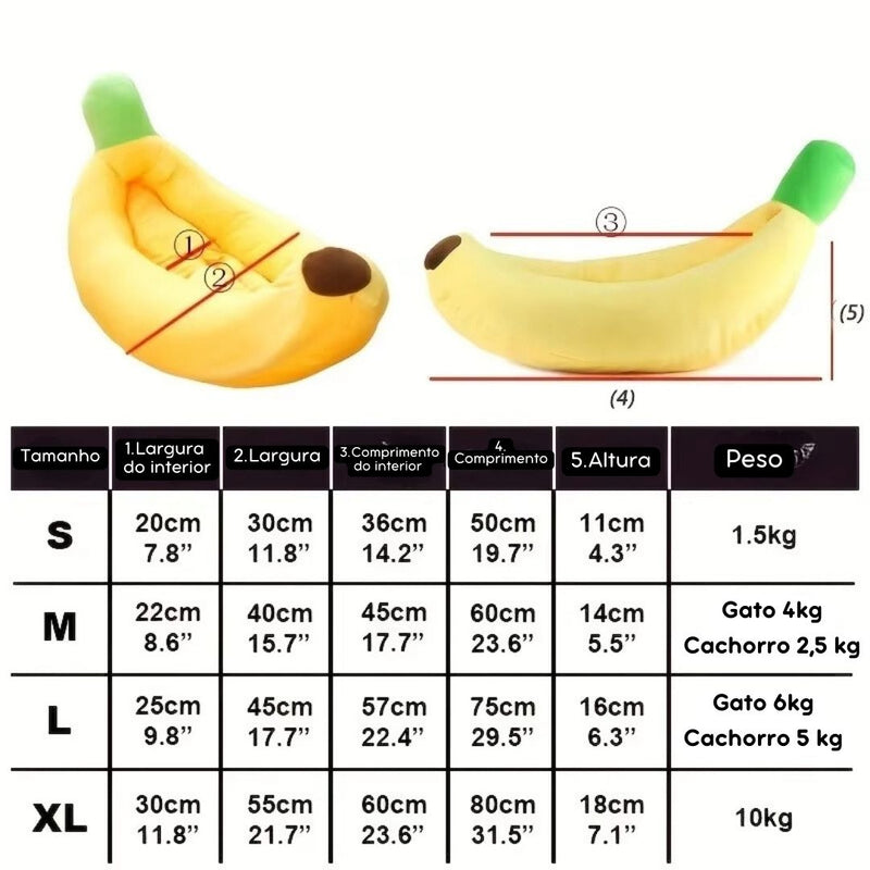 Cama Divertida em Formato de Banana para Cães e Gatos – Abrigo Aconchegante com Tecido Macio