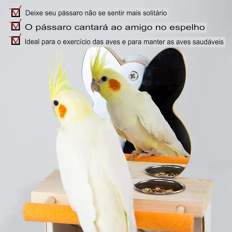 Comedouro Duo Com Espelho Para Pássaros